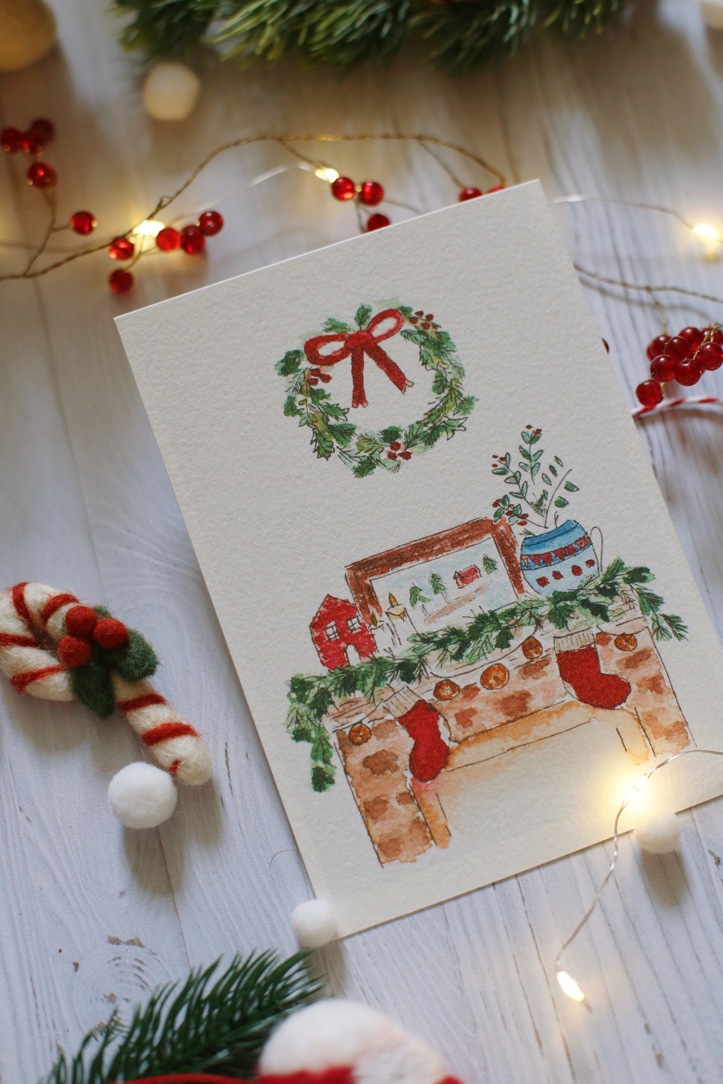 Illustration "The Christmas Fireplace" - white version