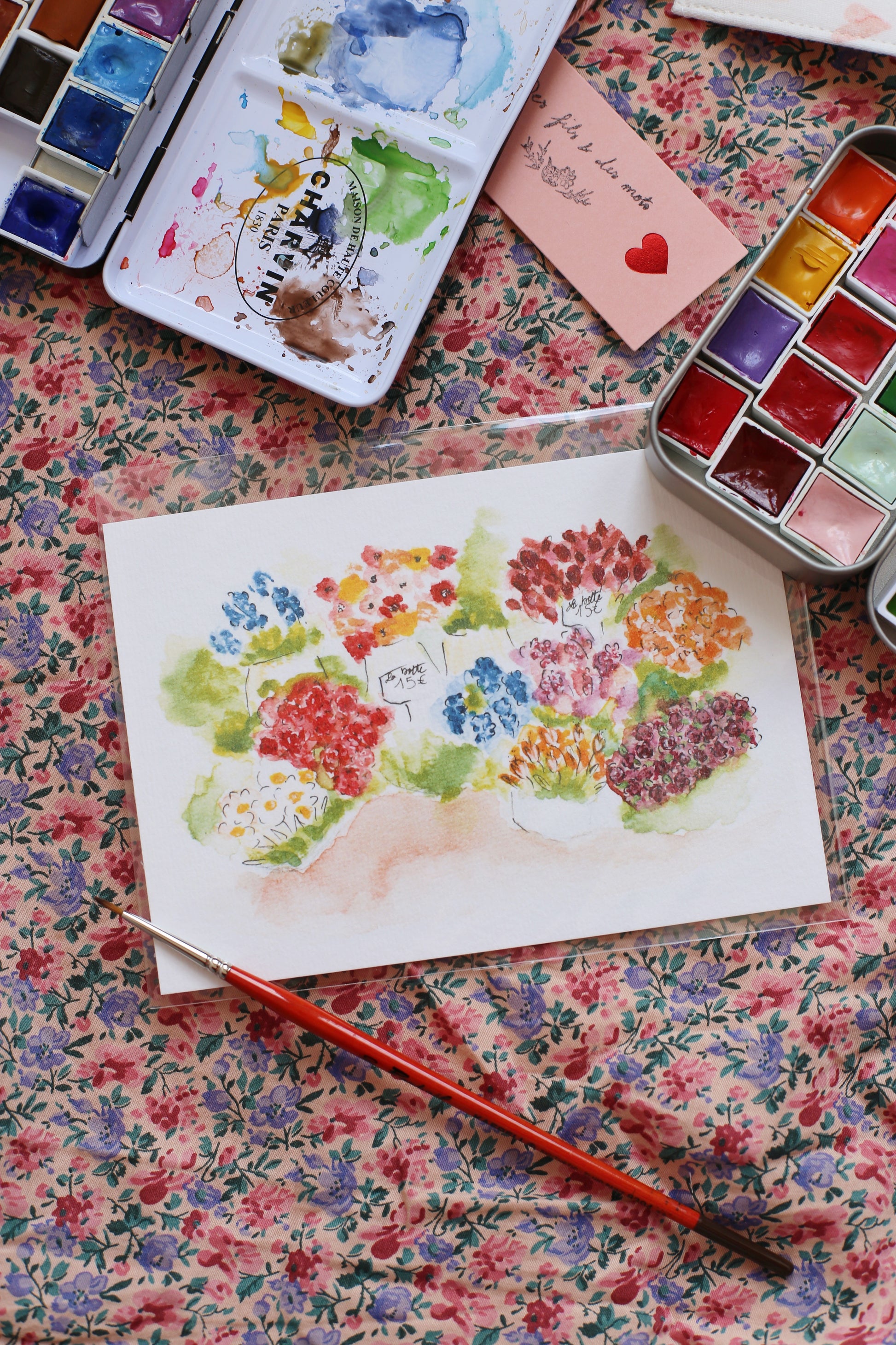 Illustration « La marchande de fleurs » - Des fils et des mots 